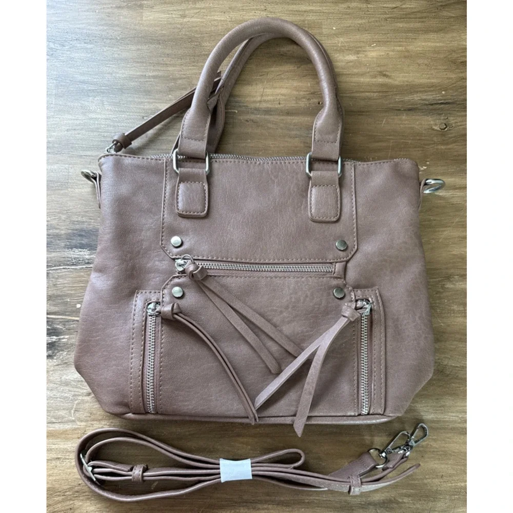 Antik Kraft Clover Satchel Shoulder Bag Vegan Leather Light Taupe Crossbody